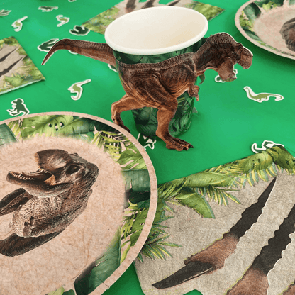 Box anniversaire Jimily : Décoration de table préhistorique pour anniversaire enfant : assiettes, gobelets et serviettes jetables sur le thème des dinosaures pour une fête d'anniversaire pleine d'aventure ! 